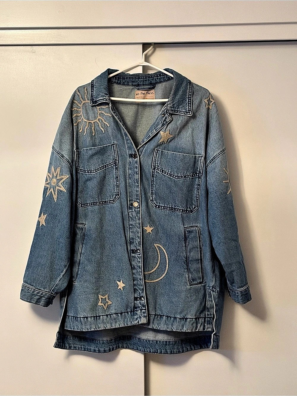 Free People We The Free Milky Way Denim Jacket Blue